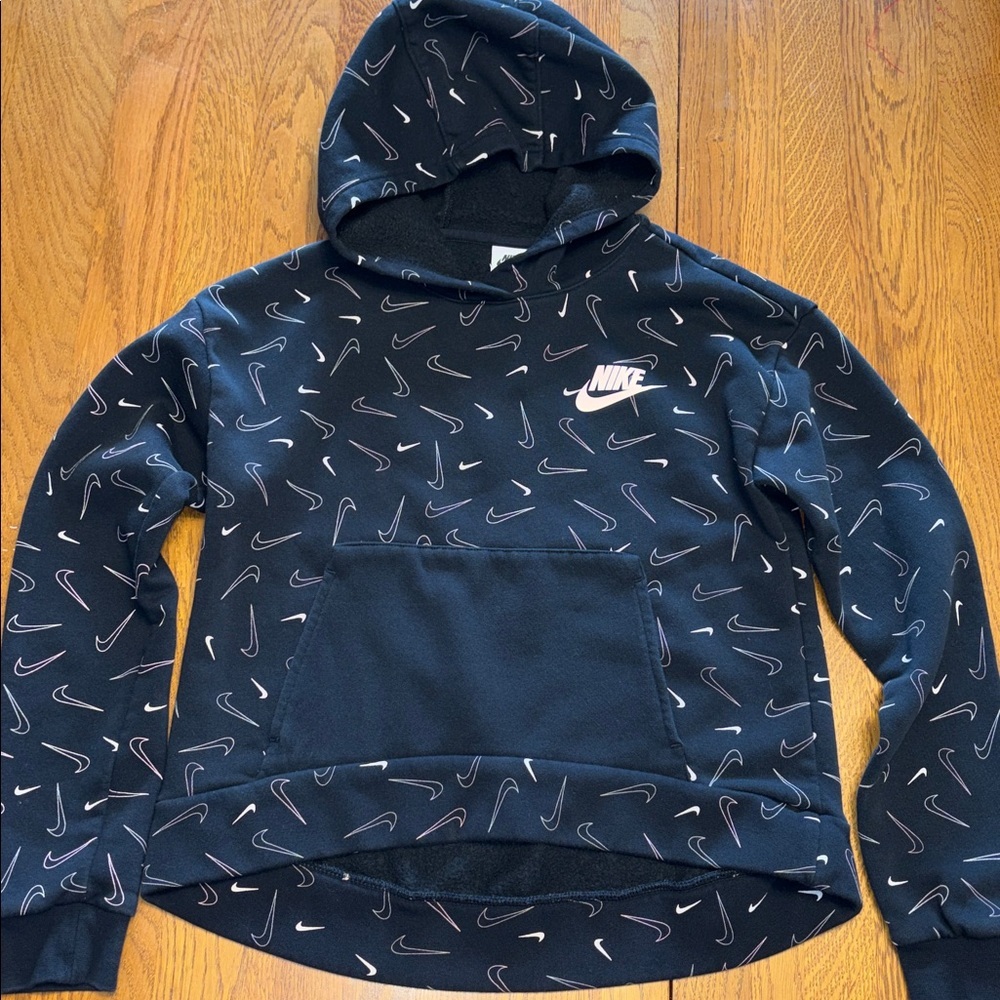Nike YXL Black, Pink and White Patterned Hoodie
